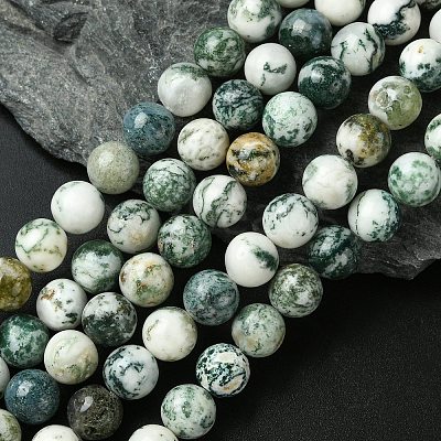 Natural Tree Agate Round Gemstone Beads Strands G-R255-10mm-1
