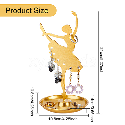 Dancer Iron Earring Display Stands with Round Tray EDIS-WH0016-019A-1