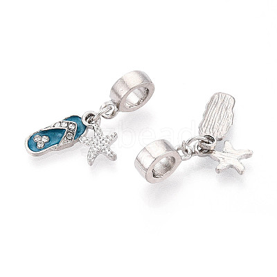 Alloy Crystal Rhinestone & Steel Blue Enamel European Dangle Charms FIND-N009-19P-1