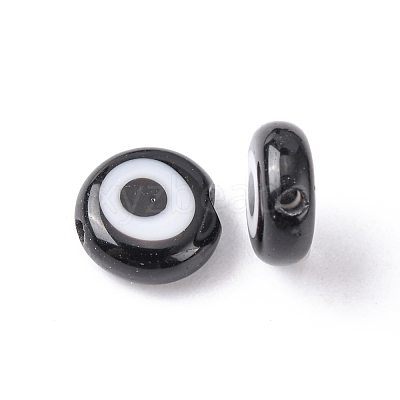 Handmade Evil Eye Lampwork Flat Round Bead Strands LAMP-L058-8mm-10-1