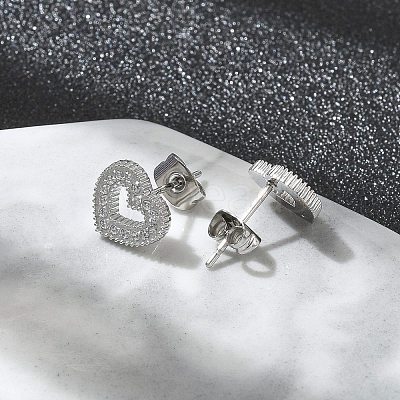 304 Stainless Steel Micro Pave Clear Cubic Zirconia Stud Earrings STAS-Z107-01P-04-1