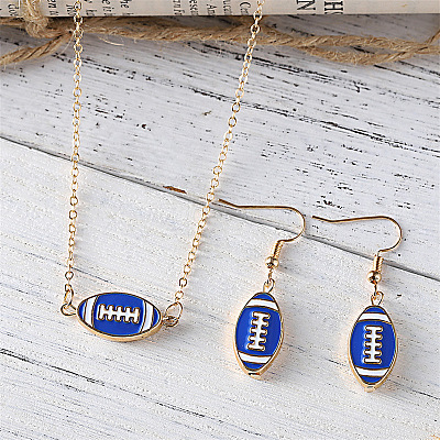 Rugby Zinc Alloy Enamel Pendant Necklaces & Dangle Earrings Sets FS-WGFCE0C-05-1