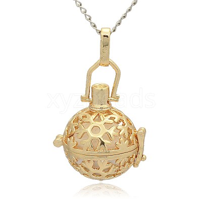 Golden Tone Brass Hollow Round Cage Pendants KK-J232-09G-1