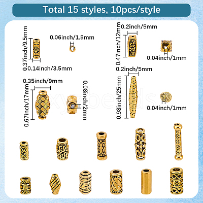 150Pcs 15 Styles Tibetan Style Alloy Beads FIND-SC0023-87-1