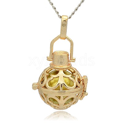 Golden Tone Brass Hollow Round Cage Pendants KK-J235-05G-1