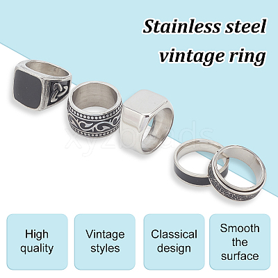 5Pcs 5 Styles 304 Stainless Steel Sailor's Knot Rotating Finger Rings RJEW-AN0001-13-1