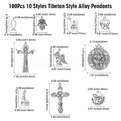 100Pcs 10 Styles Tibetan Style Alloy Pendants TIBEP-CJ0003-52-1
