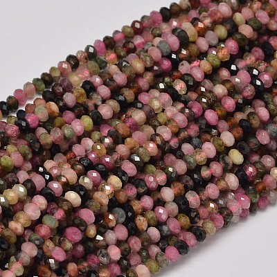 Faceted Rondelle Natural Multicolor Tourmaline Bead Strands G-F269-44-1