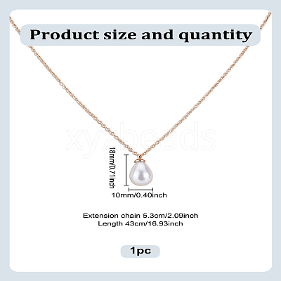 1Pc ABS Plastic Imitation Pearl Teardrop Pendant Iron Chain Necklaces NJEW-LP0009-35-1