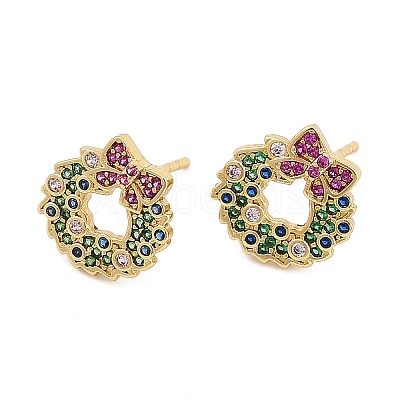 Christmas Rack Plating Brass Cubic Zirconia Stud Earrings EJEW-K245-55E-G-1