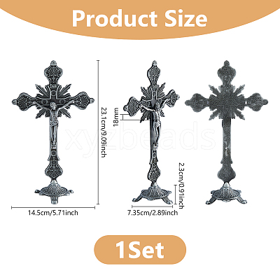 Religion Alloy Crucifix Cross Statue Display Decorations DJEW-WH0043-105A-1