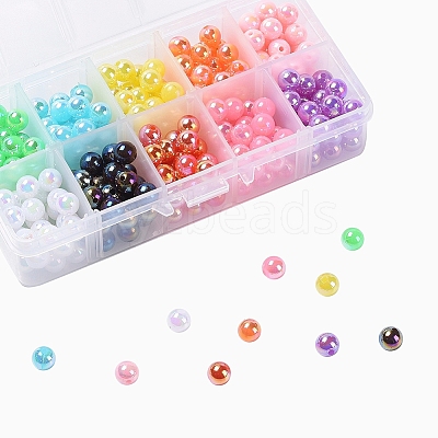 300Pcs 10 Colors Plastic Beads OACR-CJ0001-13-1