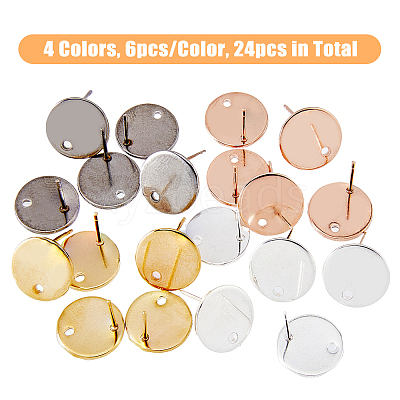 24Pcs 4 Colors 201 Stainless Steel Stud Earring Findings STAS-FH0001-78-1