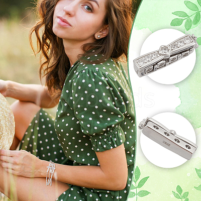 2pcs 925 Sterling Silver Rhinestone Clasps FIND-PH0020-99-1