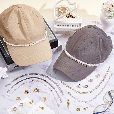 8Pcs Alloy & Plastic Imitation Pearl Hat Chains FIND-ME0003-41-1