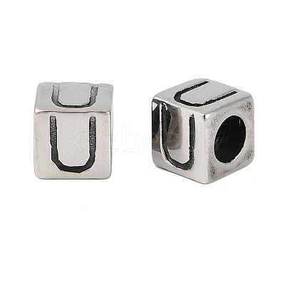 304 Stainless Steel Large Hole Letter European Beads STAS-H428-01AS-U-1