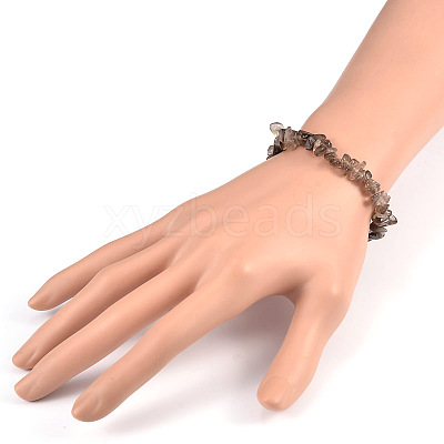 Chips Natural Smoky Quartz Beaded Stretch Bracelets BJEW-JB01826-07-1