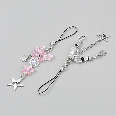 4Pcs 4 Styles Bowknot Acrylic & Star Alloy Pendant Decorations HJEW-WH20021-07B-1