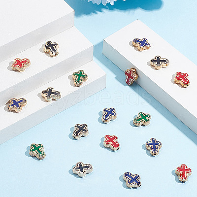 40Pcs 4 Colors Golden Alloy Enamel Beads FIND-GO0003-30-1