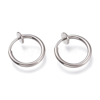 Tarnish Resistant 304 Stainless Steel Retractable Clip-on Hoop Earrings X-STAS-O135-01E-1