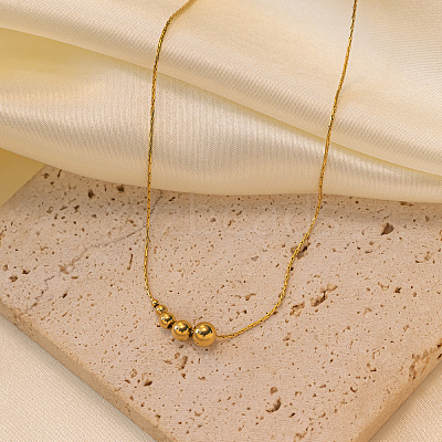 304 Stainless Steel Round Graduated Beaded Pendant Necklaces for Women WG0AAA5-01-1