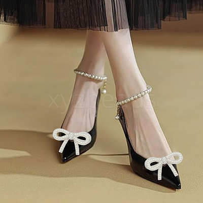 4Pcs 2 Styles Bowknot Polyester Rhinestone Shoe Decorations AJEW-HY0001-79-1