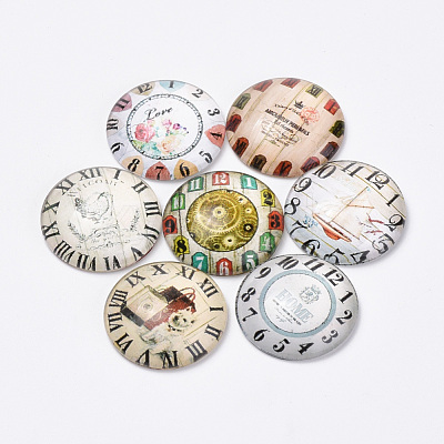 Printed Glass Flat Back Cabochons X-GGLA-Q056-022-25mm-1