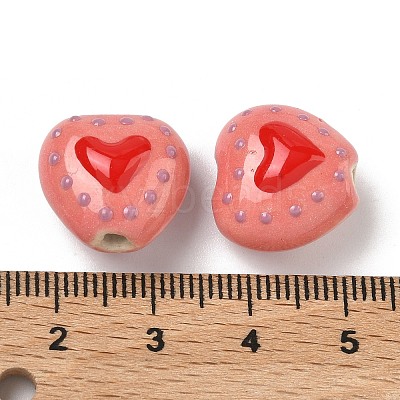 Heart Pattern Handmade Porcelain Enamel Beads PORC-G016-03L-1