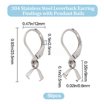 50Pcs 304 Stainless Steel Leverback Earring Findings with Pendant Bails STAS-BBC0001-52P-1