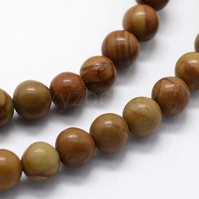 Natural Wood Lace Stone Wooden Jasper Beads Strands G-I199-17-6mm-1