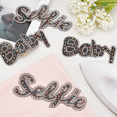 4Pcs 2 Style Word Baby & Selfie Glitter Hotfix Rhinestone DIY-FH0003-57-1