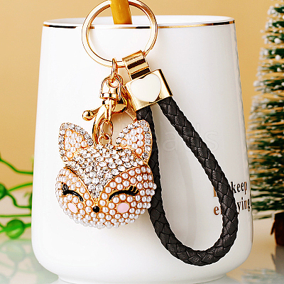 Full Rhinestone Pearl Fox Head Pendant Keychain WG98948-03-1