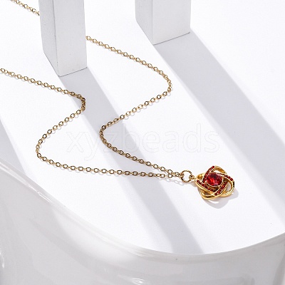 PVD Vacuum Plating 304 Stainless Steel Hyacinth Rhinestone Criss-cross Pendant Cable Chain Necklaces for Women STAS-Z114-21G-1