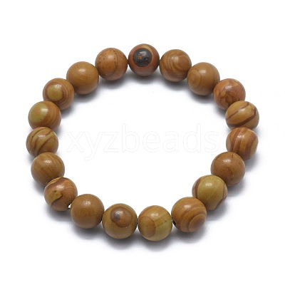 Natural Wood Lace Stone Bead Stretch Bracelets BJEW-K212-A-041-1