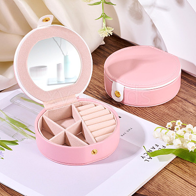 Round PU Leather & Plastic Jewelry Set Storage Box CON-TAC0014-06B-1