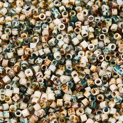 Spray Painted Picasso Cylinder Glass Seed Beads GLAA-T028-12A-10-1