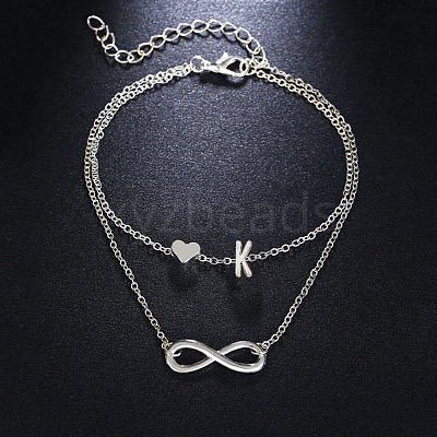 Alloy Infinity Heart Initial Charm Double Layer Anklets for Women FS-WG74AE6-11-1
