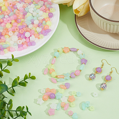 500Pcs Luminous Transparent Acrylic Beads LACR-PA0001-03-1