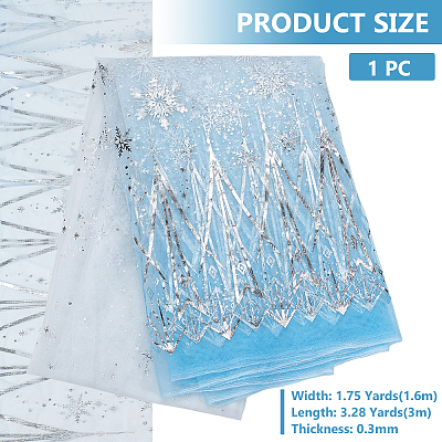 Polyester Snowflake Pattern Gauze Stained Silver Fabric AJEW-WH0314-911A-1