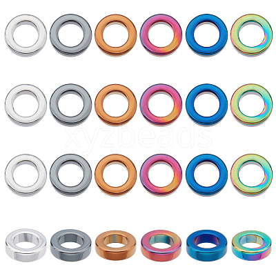 24Pcs 6 Colors PVD Vacuum Plating Non-magnetic Synthetic Hematite Linking Rings G-AR0004-76-1