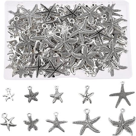 Tibetan Style Alloy Starfish/Sea Stars Shape Pendants TIBEP-PH0001-14AS-RS-1