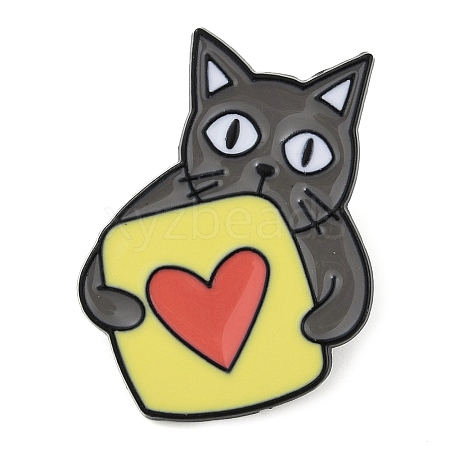 Cartoon Cat with Heart Zinc Alloy Enamel Pin Brooch JEWB-C034-06D-EB-1