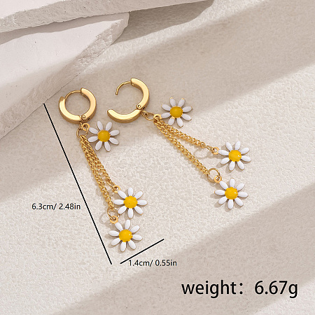 Elegant Stainless Steel Daisy Tassel Hoop Earrings CR7745-1