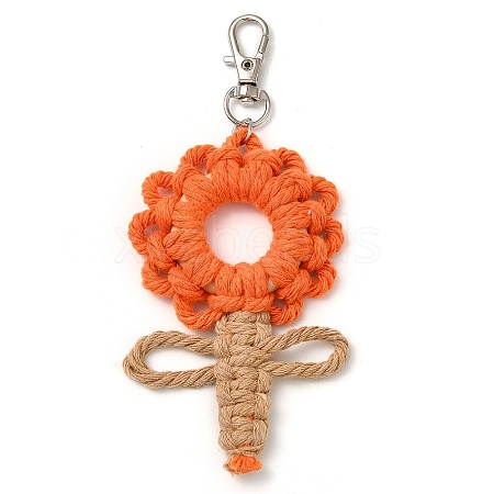 Flowers Woven Cotton Thread Pendant Decorations HJEW-JM02452-02-1