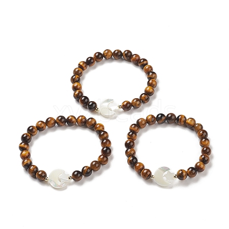 Natural Tiger Eye & Synthetic Hematite Stretch Bracelet BJEW-M236-01O-1