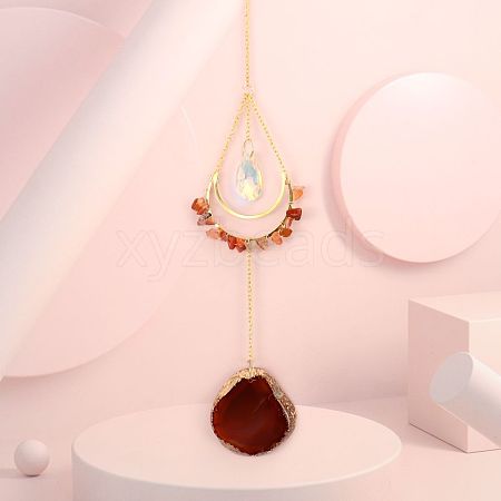 Natural Carnelian Chip Wrapped Moon Hanging Ornaments PW-WG89822-03-1