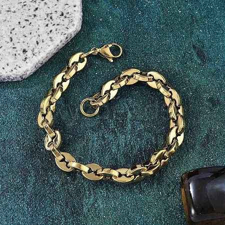 304 Stainless Steel Coffee Bean Chain Bracelets for Women Men BJEW-F488-01G-02-1