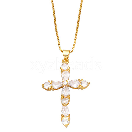 Colorful Zircon Cross Necklace Hip Hop Fashion Diamond Sweater Chain NKB266 ST8585935-1