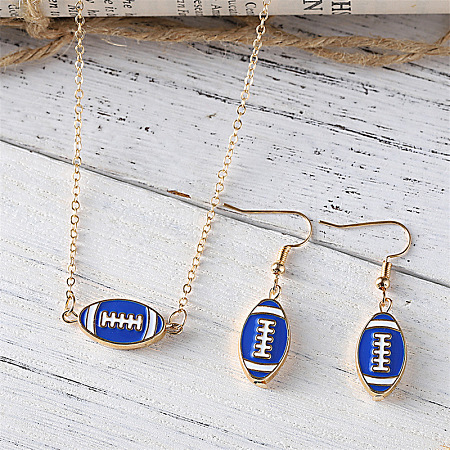 Rugby Zinc Alloy Enamel Pendant Necklaces & Dangle Earrings Sets FS-WGFCE0C-05-1