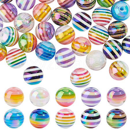   50Pcs 10 Colors Stripe Resin Beads RESI-PH0002-12-1